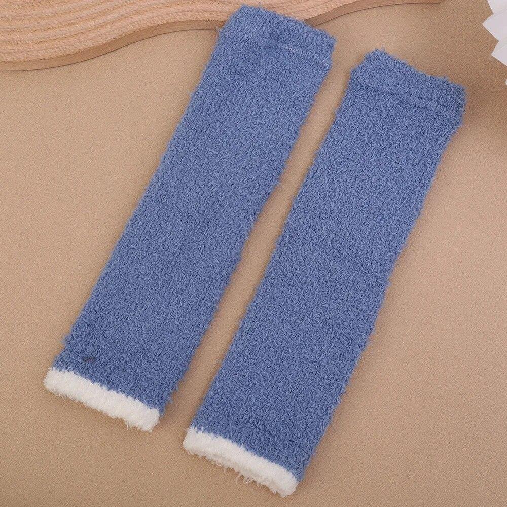 Зимняя защита колена, утолщенные плюшевые, высокоэластичные теплые ноги с рукавами, коралловый флис, морозостойкие мягкие гетры