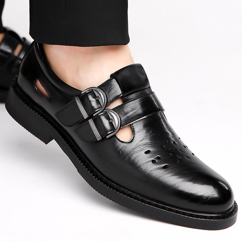 Fashion Summer Men's Buckle Sandals 2025 New Baotou Beach Shoes Male Fashion Casual New Designer Hollow Cow Leather Sandals Shoes Man