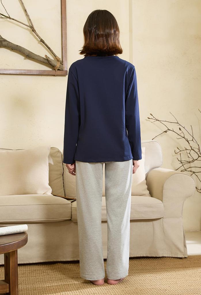 Vulcanodon Loungewear Cotton Long Round Loose Size M Women's Set, Blend, Sleeves, Collar, Pockets, Fit, Soft, Comfortable, Moisture-Wicking,