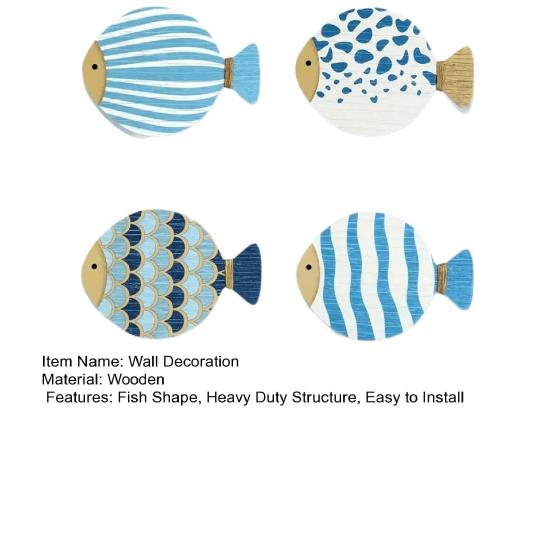 4Pcs/Set Wooden Fish Wall Decoration Farmhouse Rustic Nautical Fish Wall Art Sculpture Home Living Room Bathroom Wall Decorative Sign