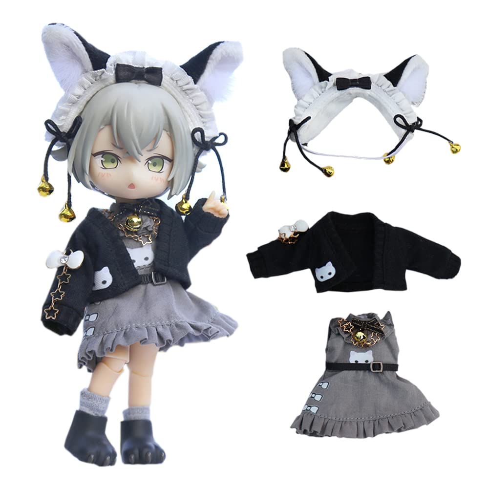 Rakulifey Набор одежды Obitsu 11 Одежда Платье Одежда для кошки Костюм размера OB11 Топ Одежда для куклы 112 Аксессуар для волос Одежда для куклы Obitsu Набор из 3 предметов