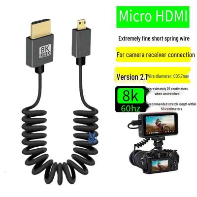 Ультрамягкий пружинный кабель Micro HDMI 8K@60Hz Прямой угол для DSLR-камеры