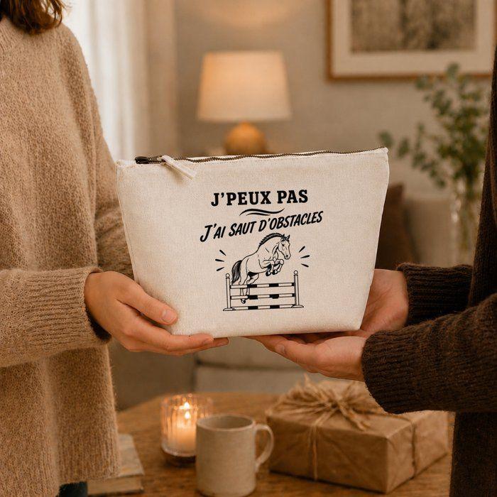 Trousse de toilette - PLANETEE - J’peux pas j’ai Saut d’obstacles (minimaliste) - 100% coton beige - 3 L - Zip métal