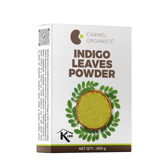 CARMEL ORGANICS Порошок из листьев индиго (800 грамм) – Натуральный краситель для волос для черных/каштановых волос, Включает перчатки и шапочку для волос, Без добавления красителей