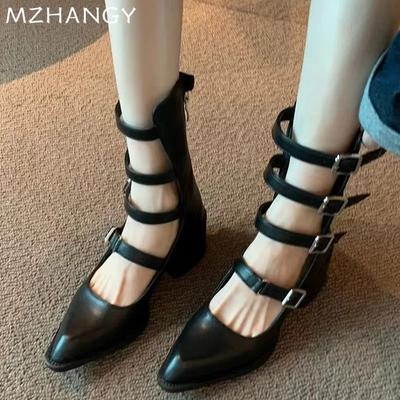Туфли на высоком каблуке женские с острым носком кожаные туфли дизайнерские новые массивные сандалии женские 2024 трендовые туфли туфли-лодочки осень Mujer Zapatos