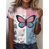 Summer Fashion Women's Beautiful Butterfly Flowers Stylish Printed Casual Short Sleeved Crew Neck Regular