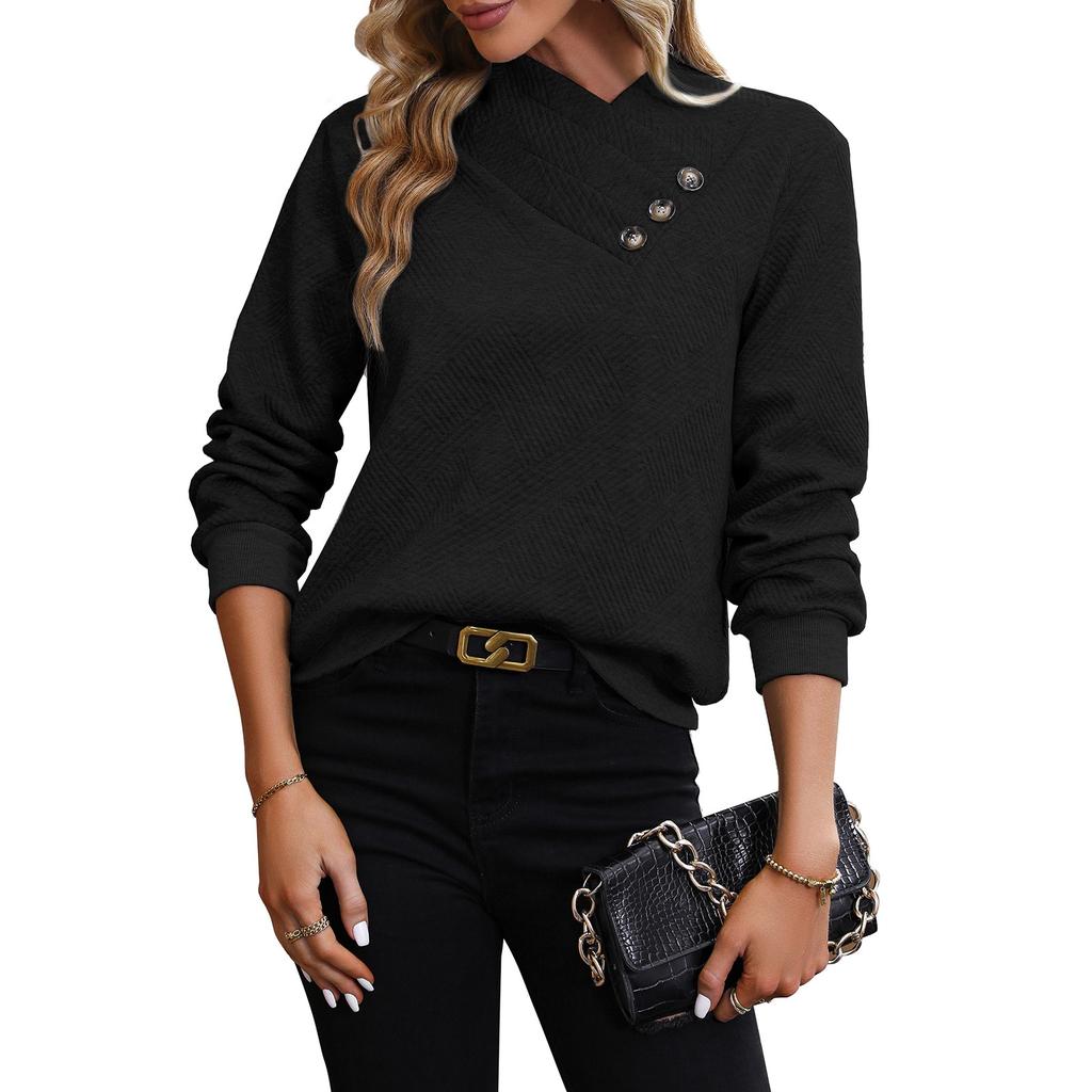 Женский осенний повседневный однотонный пуловер с длинными рукавами и v-образным вырезом на пуговицах, толстовка