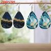 Abstract Ocean Beach Marble Pattern PU Faux Leather Earrings Women's Classic Water Drop Earrings Lightweight Fashion Earrings