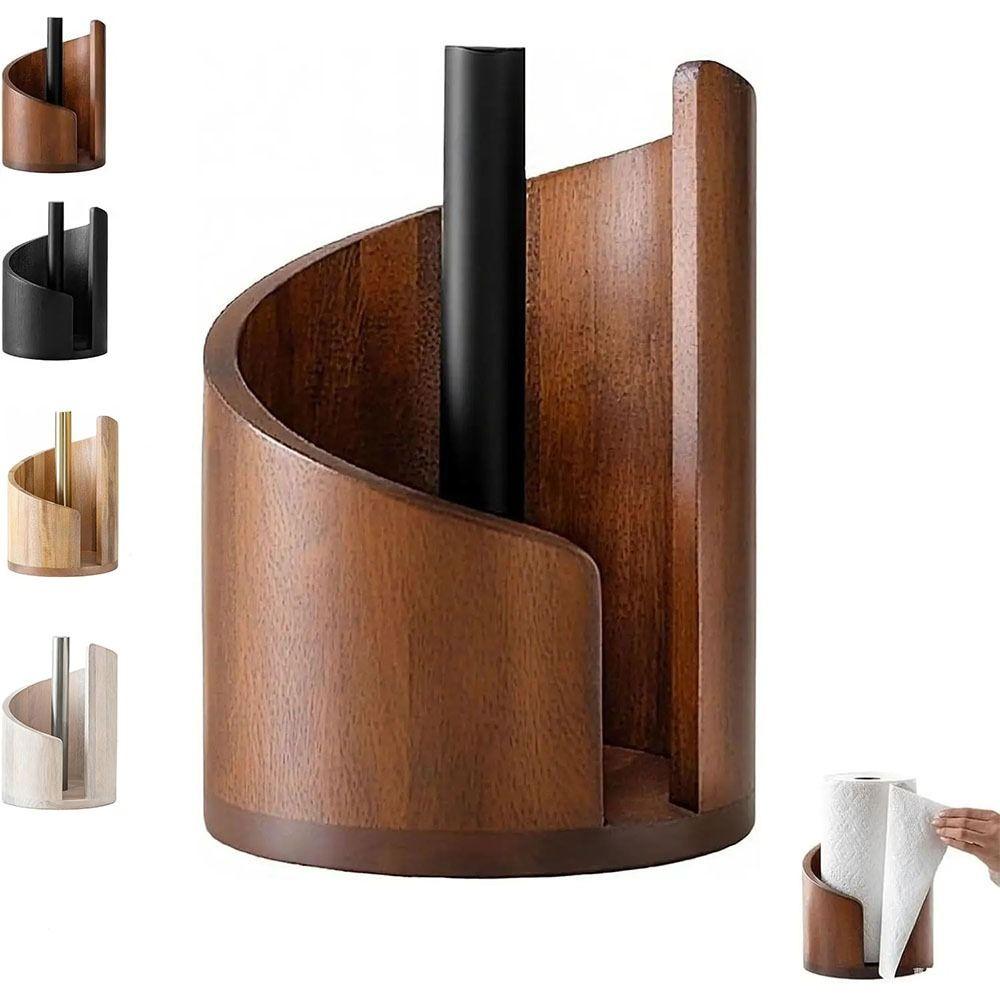Large Capacity Wooden Paper Towel Holder Countertop Design Freestanding Base Freestanding Paper Roll Holder Ornament Storage
