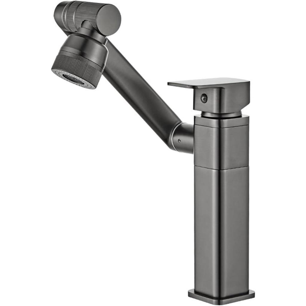 Bathroom Basin Mixer Tap Grey Single Handle 360° Rotation Brass Rotating Bathroom Sink Taps Bathroom Faucet, Low (Grey Low)