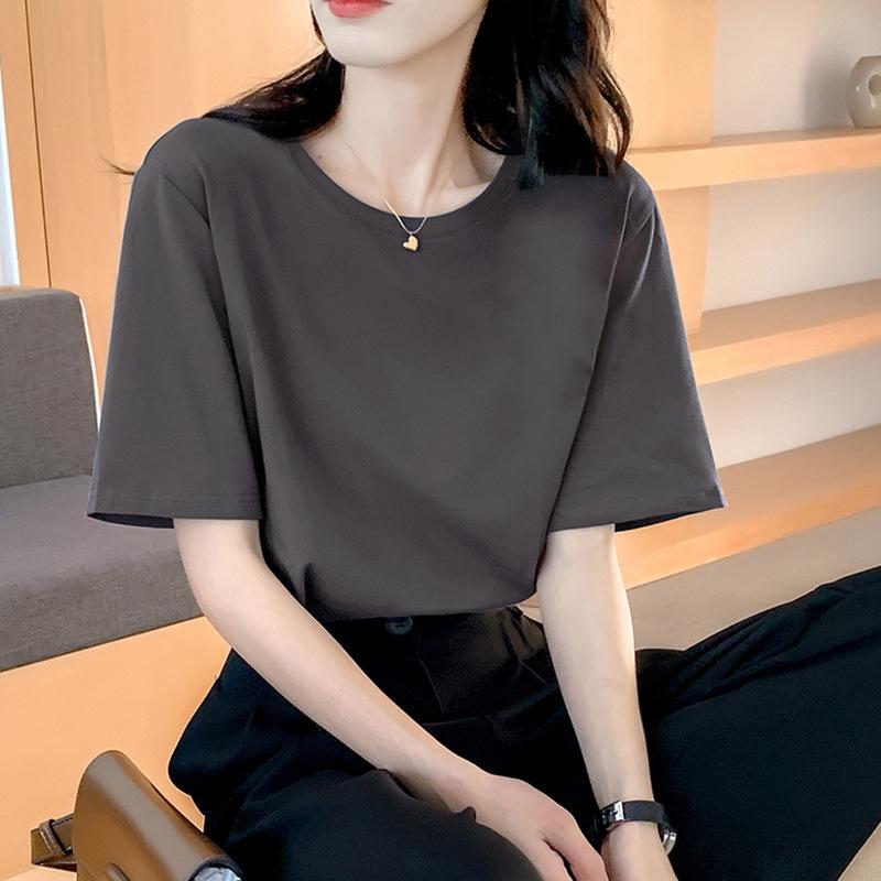 VEZFAA Женские модные повседневные летние весенние блузки и рубашки с круглым вырезом с короткими рукавами