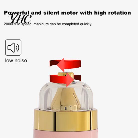 Nail Drill Grinder Rechargeable High Rotation Speed Low Noise Manicure Machine File for Salon Ergonomics