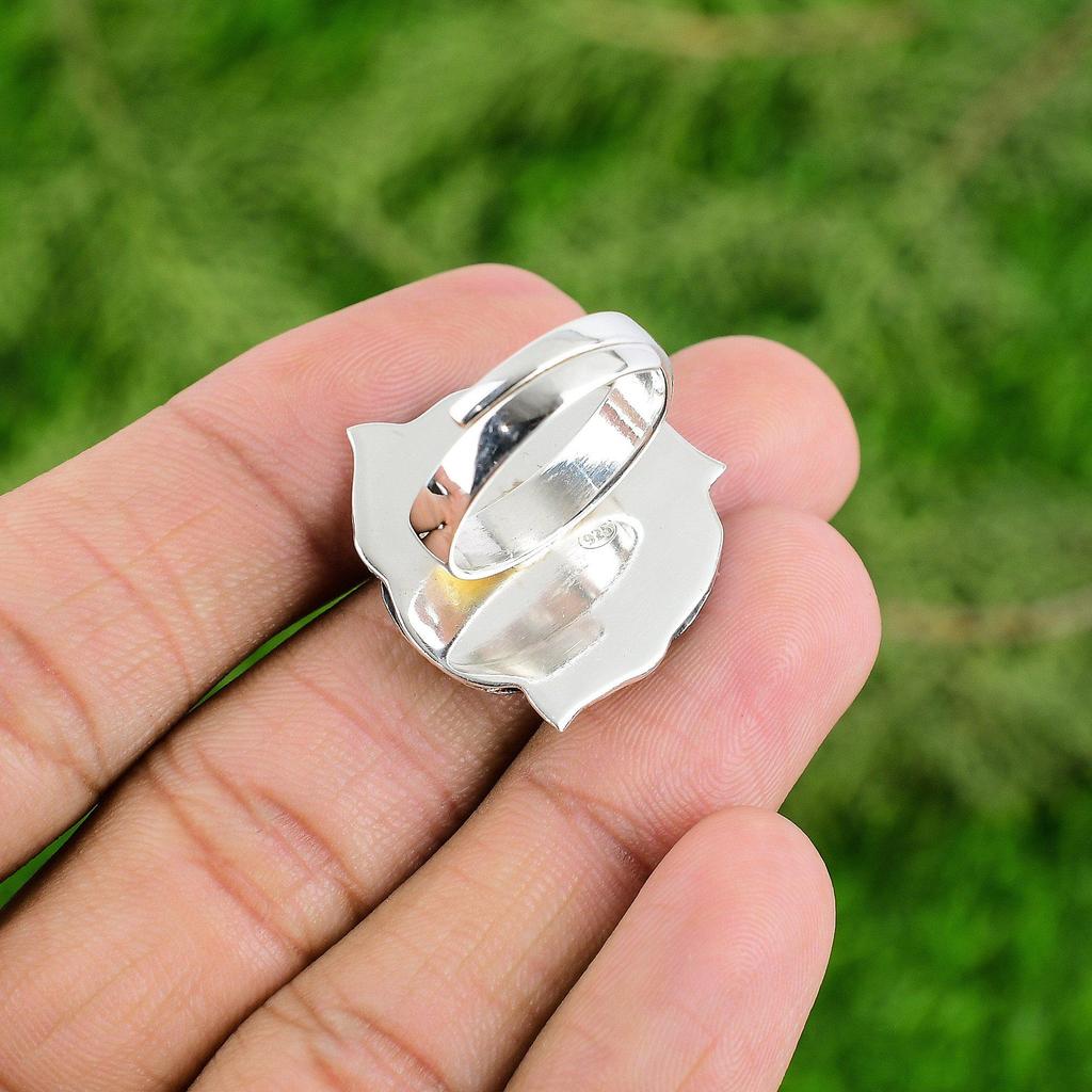 Natural Black Onyx Flower Promise Stackable Root Chakra Bezel Ring 925 Silver