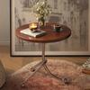 Vintage Round End Table with Metal Legs - Elegant Wooden Side Table for Living Room, Bedroom, or Balcony - Portable Corner Table