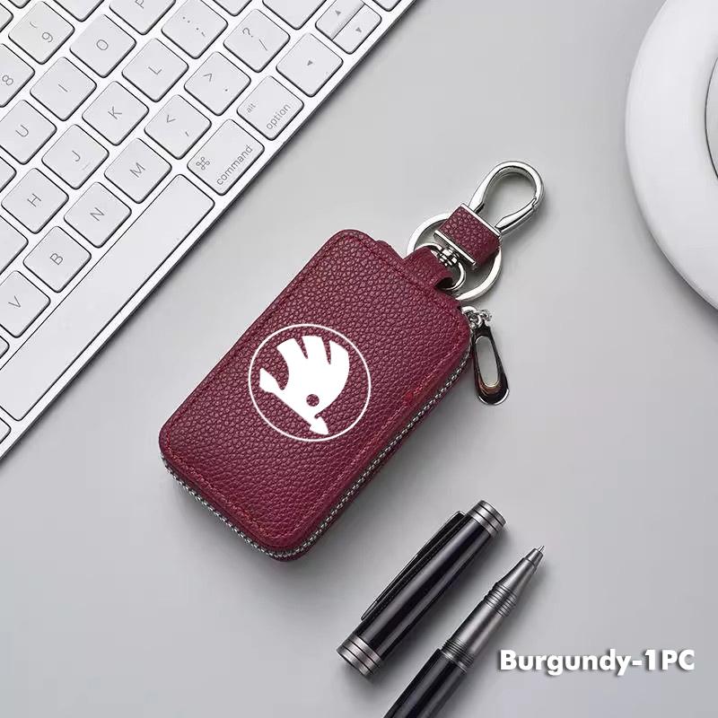 ADZ1 For Skoda Key Case Multifunctional Key Case Leather Keybag Zipper Keychain Wallet Rapid Octavia Derivative Enyaq-iV VisionS Yeti