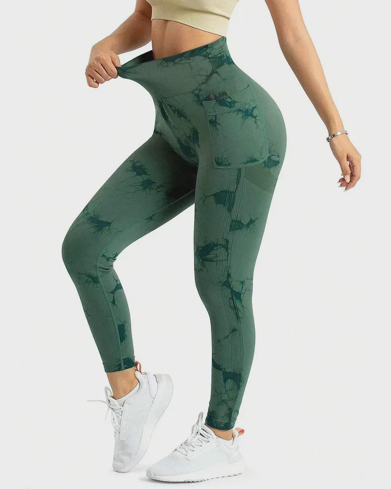 Женские штаны для йоги с принтом тай-дай и боковыми карманами – спортивная одежда, приподнимающая бедра