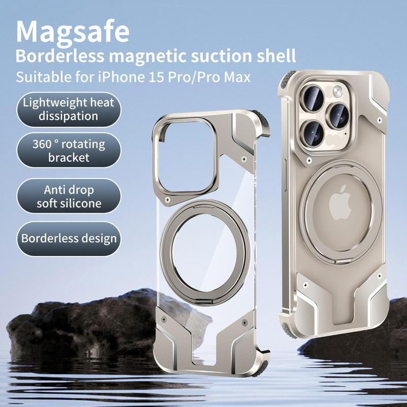 Aluminum Alloy Frameless Heat Dissipation Case For iPhone 17 Pro Max Air 16 15 14 13 Pro Max Wireless Charge Shockproof Magnetic Bracket Bumper Cover