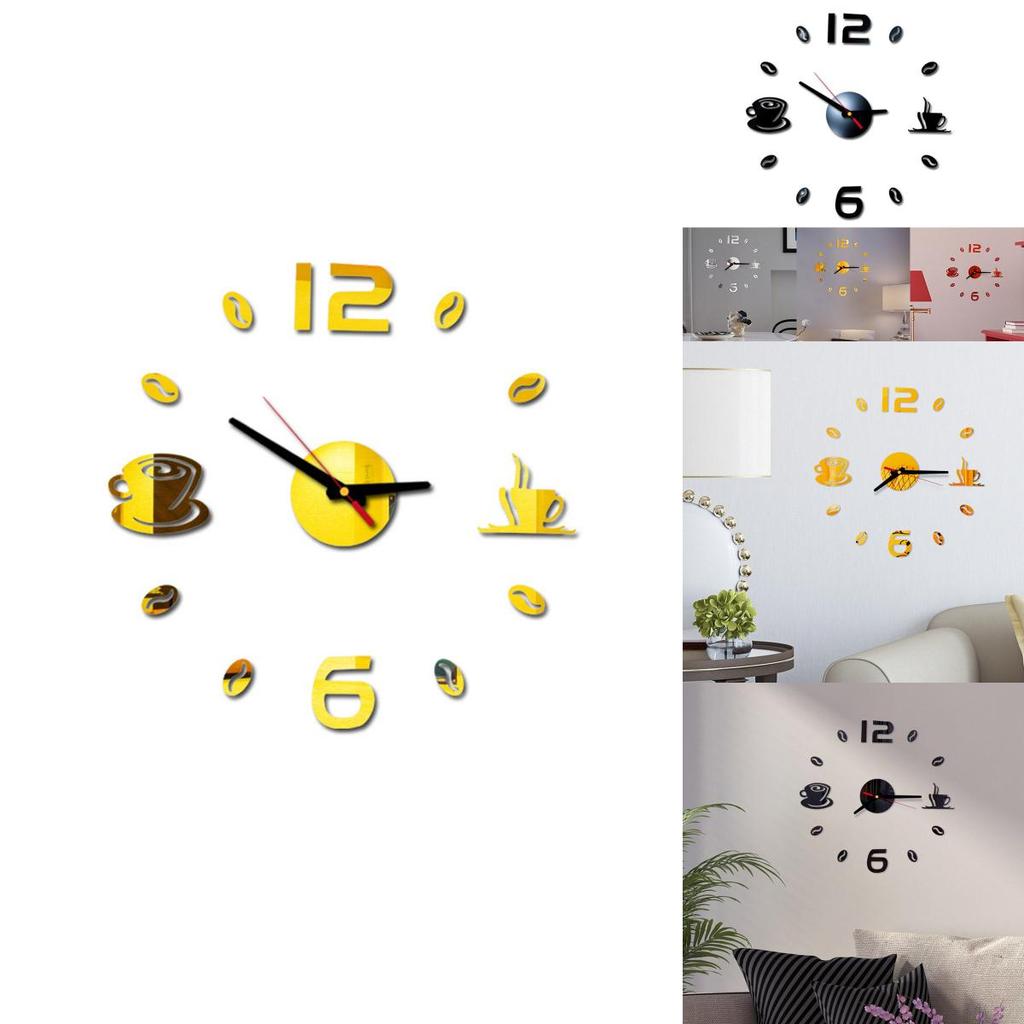 Элегантные 3D DIY Наклейки на стену в виде акрилового зеркала в форме кофейной чашки с часами для домашнего декора, наклейки-муралы