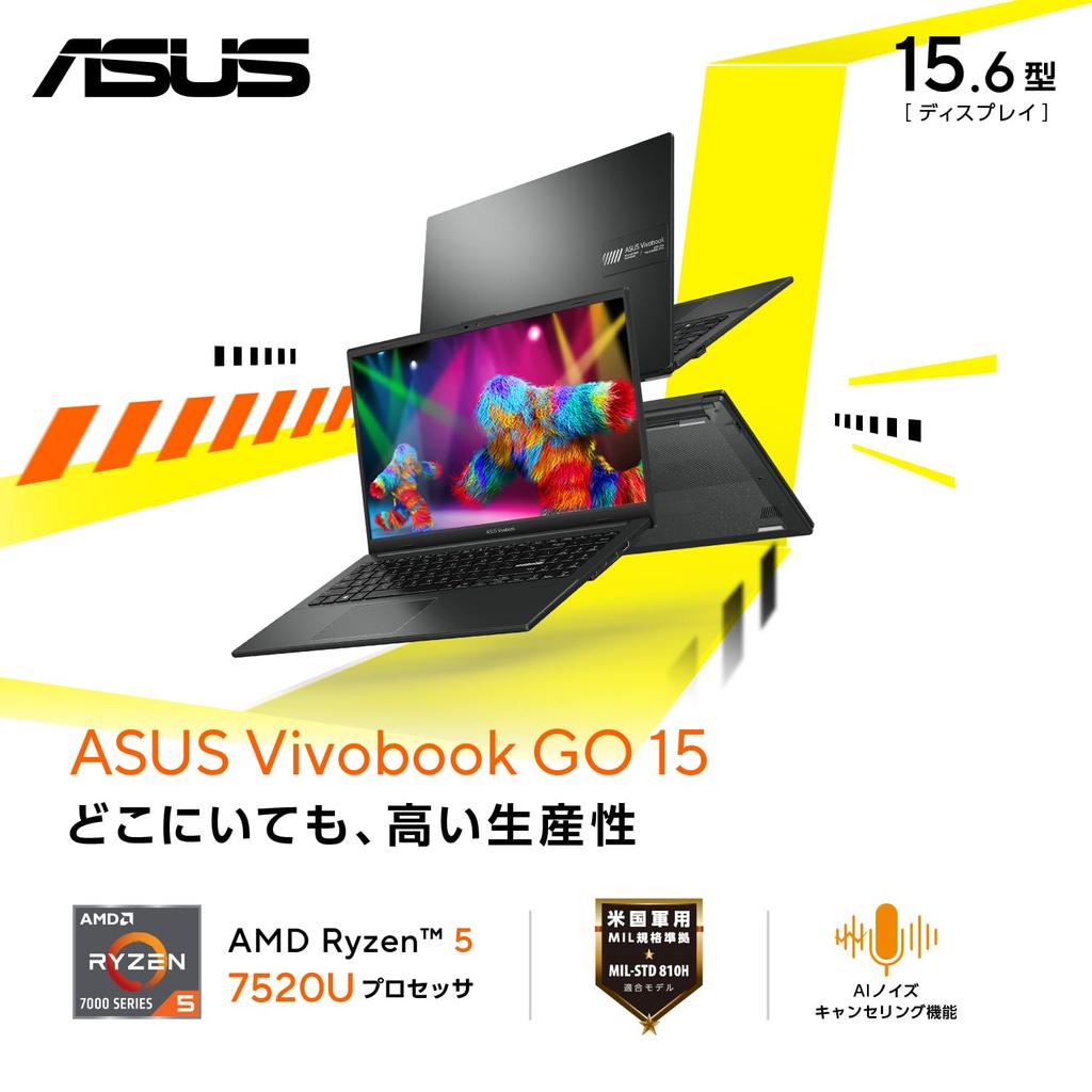 Asus Ноутбук Vivobook Go 15 E1504FA Тип AMD Ryzen 5 7520U Память 16 ГБ SSD 512 ГБ MS Office 2021 Windows 11 Время работы от аккумулятора, часов Вес 6E Смешанный черный 15,6