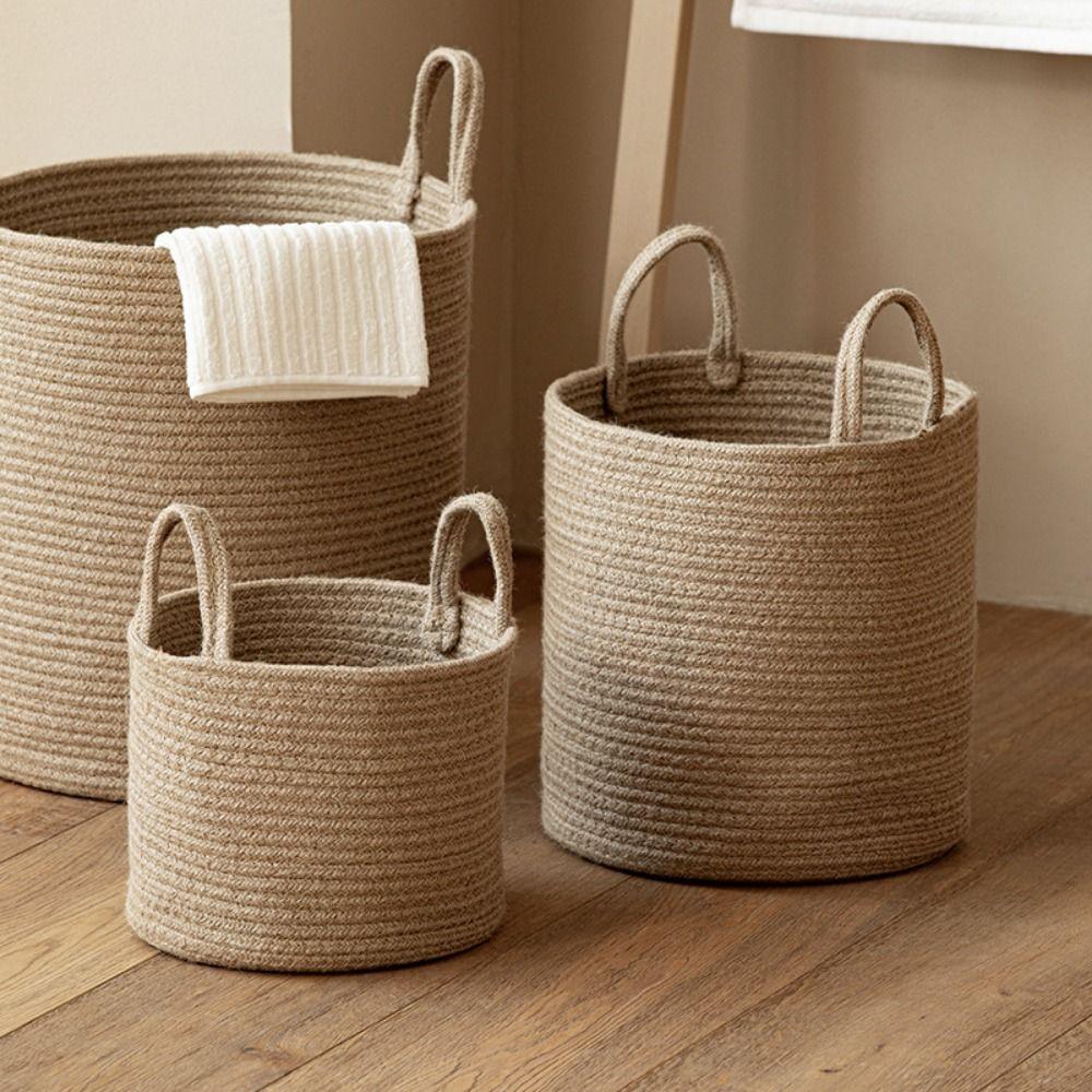 Decorative Woven Dirty Laundry Basket Cotton Linen Clothes Toys Organizer  Garden