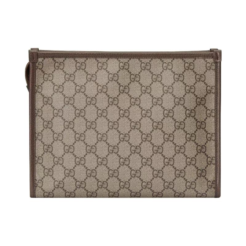 Gucci Bananya co-branded limited edition, printed brand logo, canvas leather trim, clutch, men's style, ebony color
