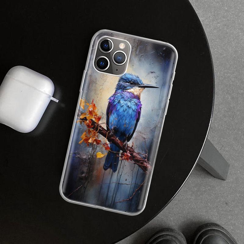 Масляная живопись животных Чехол для телефона с птицами для iPhone 11 12 13 Mini 14 15 Plus 16 Pro Max 17 Air 7 8 + SE Художественные Индивидуальные Fundas 1
