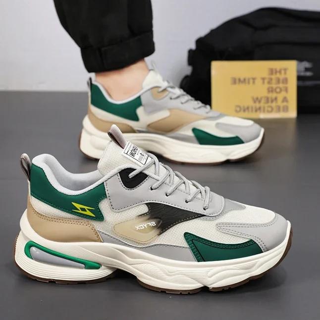 Fashion Men's Summer 2024 Breathable Mesh Dad Shoes Fashion Thick Soled Sports Board Shoes Flat Casual Platform Vulcanized Sneakers