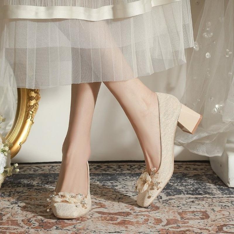 2024 Новая Мода Однотонные Женские Туфли Квадратный Носок Высокий Каблук Римский Стиль Слипоны Бежевый Римский Однотонный Zapatos De Mujer