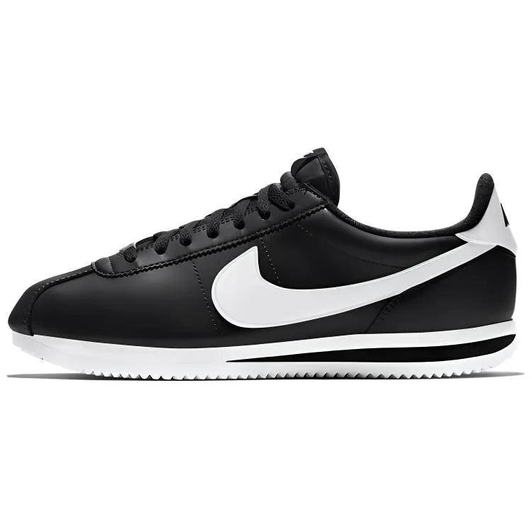 Nike Cortez Basic Leather 'Black White' (Unisex) Black / White-Metallic Silver Running Shoes 819719 012