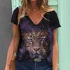 Футболки с тигровым принтом, 3D-принт с животными, женская футболка с коротким рукавом, V-образный вырез, уличная одежда, свободные женские футболки в стиле Харадзюку, топы, одежда