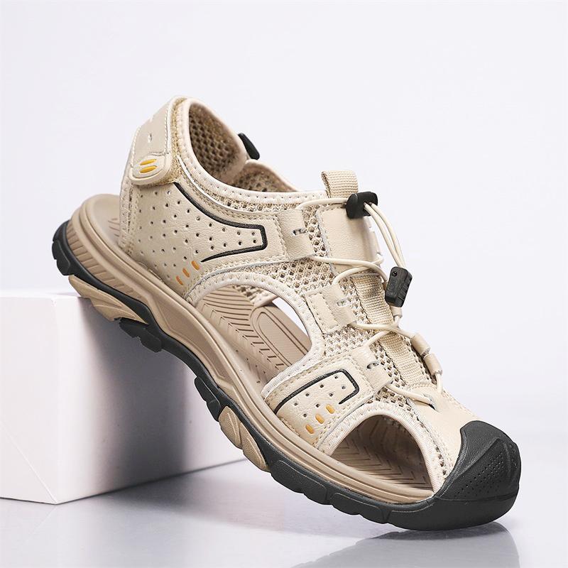 Anti-collision Toe Men's Sandals Cowhide Leather Male Summer Shoes Outdoor Beach Shoes Wear-resistant Outdoor Sneakers Sandals