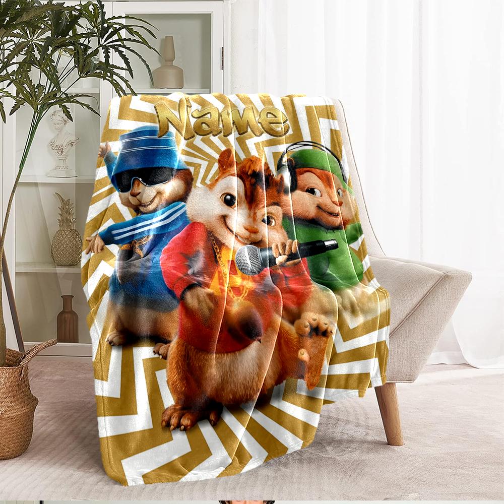 Custom Name Alvin and the Chipmunks Theme Printed Blanket - Perfect for Couch, Bed, Travel & Outdoor Use | Machine Washable, Cozy & Durable.