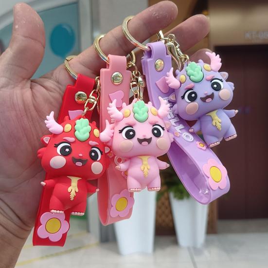 Year of 2024 Mascot Dragon Figurine Hanging Cute 3D Dragon Keychain Ornament Cartoon Animal Keyring