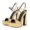 Fashion 2024 Summer Solid Color High Heel Women's Sandals New Waterproof Platform Buckle Gold Silver Size 36-43 Sexy Women's Shoes