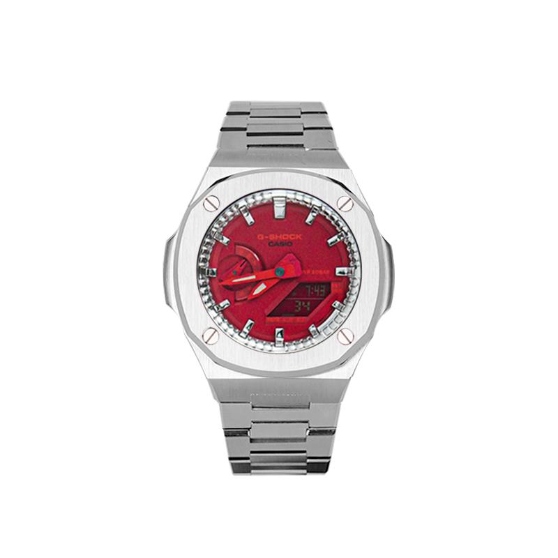 CASIO Customized watch modified series red flashing silver 200 meters waterproof Quartz same style for men and women red di ChiHongShanYin(MianDing)