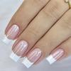 24pcs Medium Square Press On Nails, French Tip Fake Nails,Full Cover Gloss False Nails For Women And Girls
