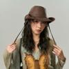 Big Brimmed Western Cowboy Cap PU Leather Sun Protection Hat Casual Fisherman Hat  Travel