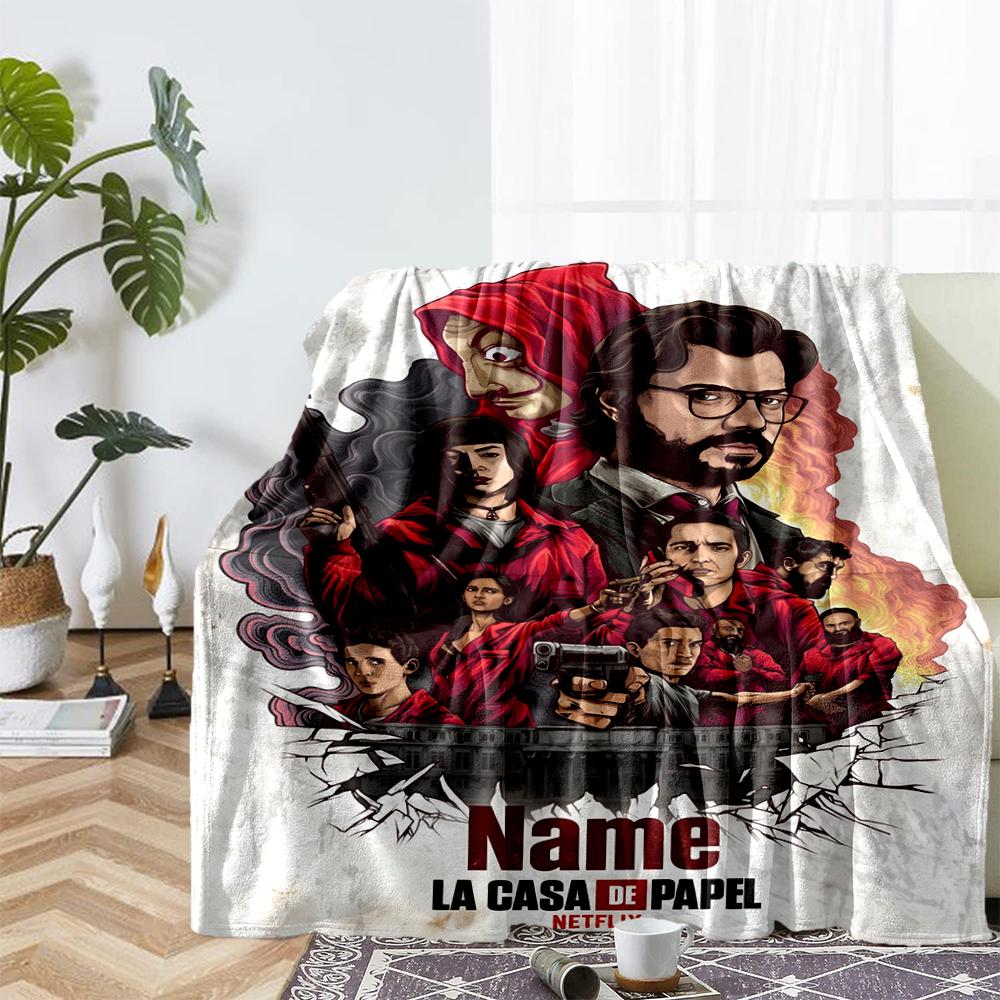 Custom Name La Casa De Papel Theme Printed Blanket - Perfect for Couch, Bed, Travel & Outdoor Use | Machine Washable, Cozy & Durable.