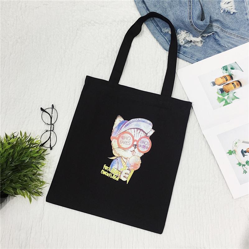 Cartoon Canvas Bag Women's Shoulder New Student Literary Printed Cloth Bag Handbag Simple Large-capacity Shopping Bag