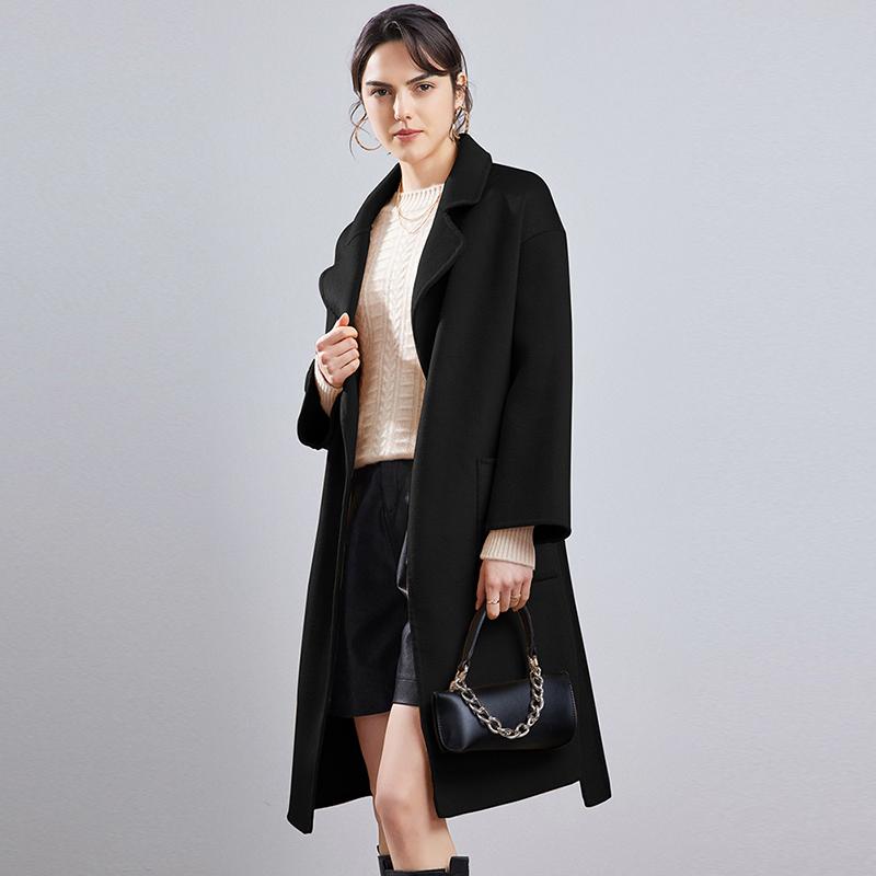 Женское длинное пальто из 100% шерсти, СОВРЕМЕННОЕ НОВОЕ Осеннее шерстяное пальто SAGA, зимнее теплое шерстяное пальто с поясом