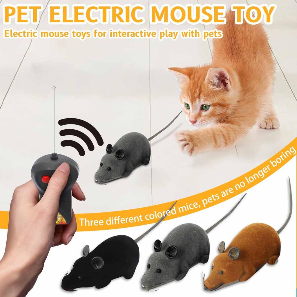 Flocking Remote Control Mouse Электрическая шутка Модель животного Детская игрушка для домашних животных, чтобы дразнить собак и кошек Интерактивные продукты