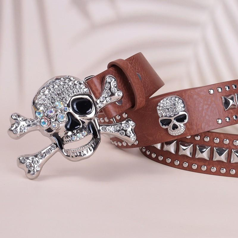 Punk Skull Rivet Belt PU Leather Waistband Men Women Casual All-match Dark Style