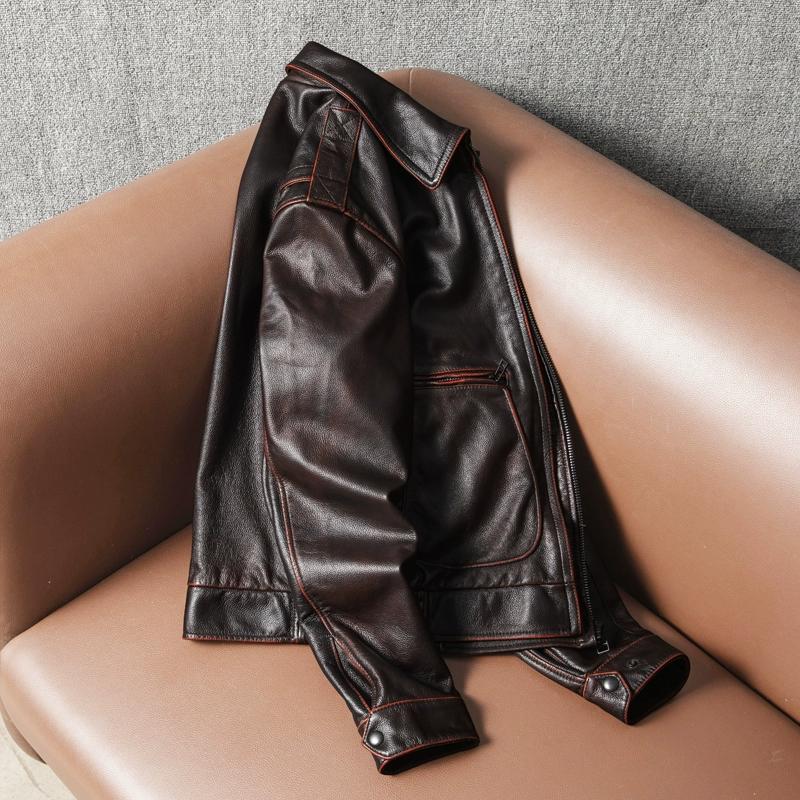 Винтажная потертая куртка-пилот из натуральной кожи для мужчин, большой размер, коричневое пальто-авиатор