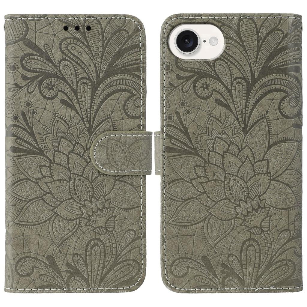 For iPhone 16e Case Lace Flowers PU Leather Flip Wallet Phone Cover