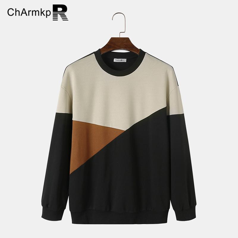 ChArmkpR Мужские осенние лоскутные толстовки с длинными рукавами, пуловеры
