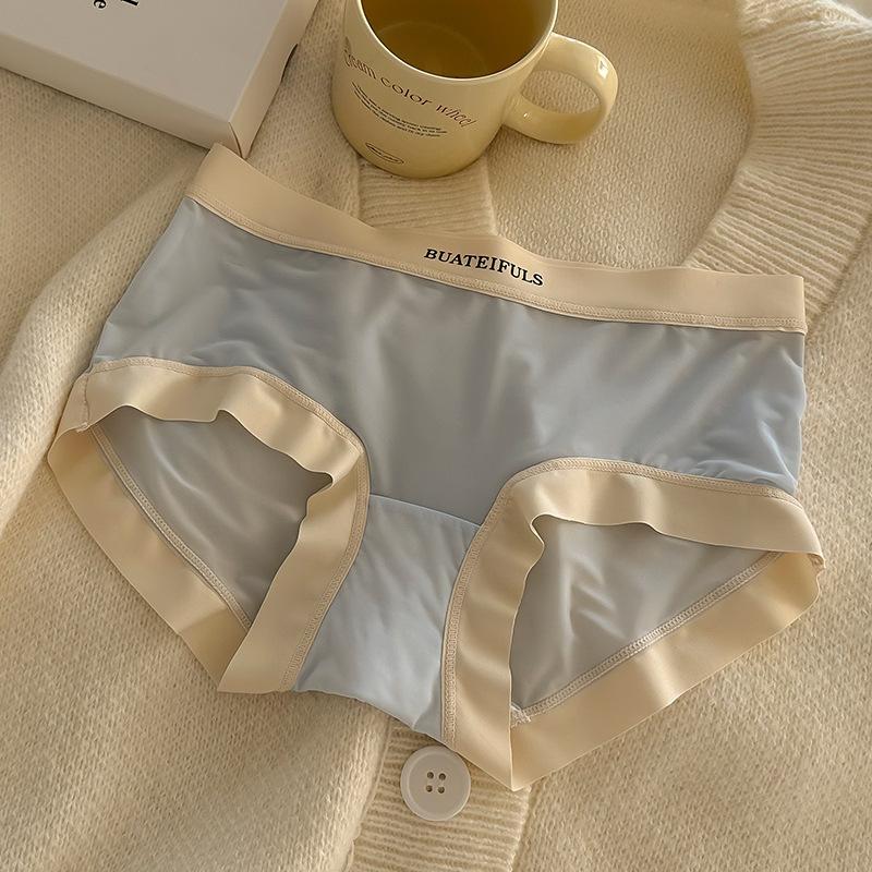 Girls' Ice Silk Quick Drying Seamless Underwear Made of Pure Cotton Antibacterial Crotch Ultra-thin Breathable Waist Hugging Triangle Panties