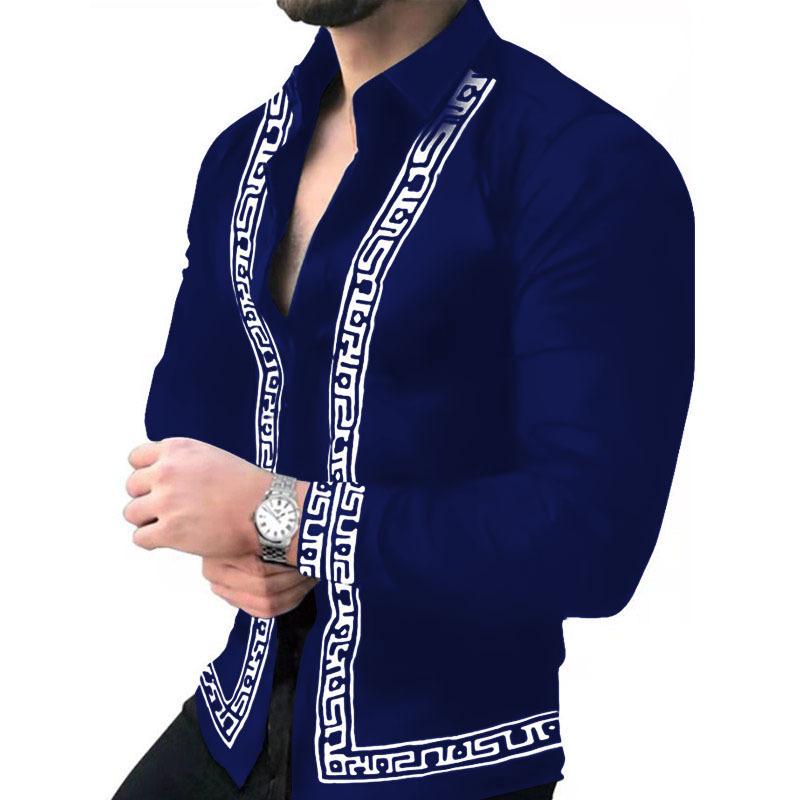 Men S Fashion Printed Long Sleeve Casual Shirt For Young Adults