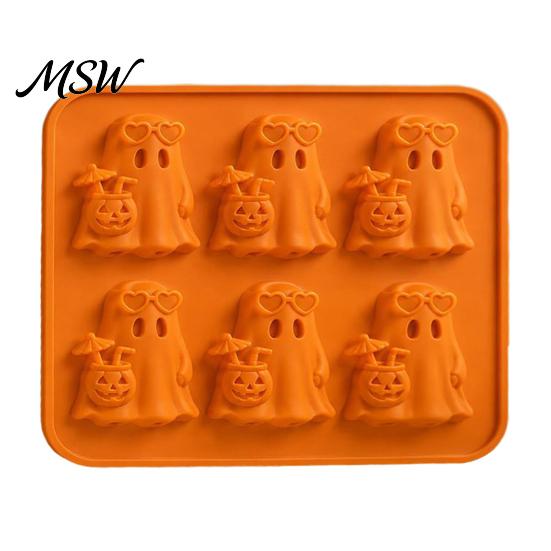 Food Grade Silicone Ice Tray Ghost Cube Mold, 6 Cavity Tray, 3D Decorative Cocktail Shape Flexible Maker, for Halloween Whisky Cocktails Large Maker