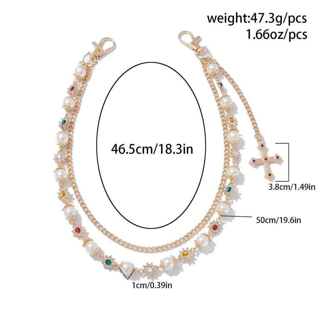 Salircon Punk Cross Rhinestone Pendant Keychain for Men Women Goth Pants Chain Hip-Hop Trousers Chain Belt Chain Male Jewelry