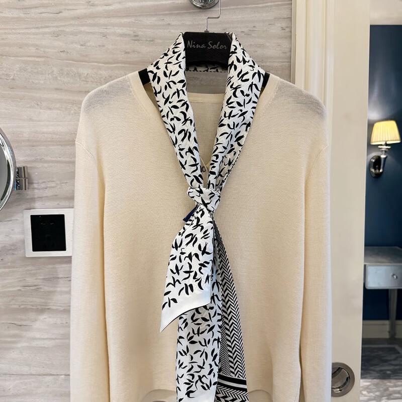 NINA SOLOR Twill Silk Long Scarf with Wheat Ear & Flying Swallow Design